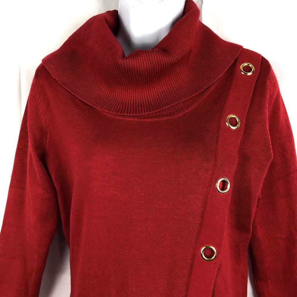 Turtleneck Sweater By Design Women's Small Red Knit 3/4 Sleeve grommet accent - Picture 3 of 5